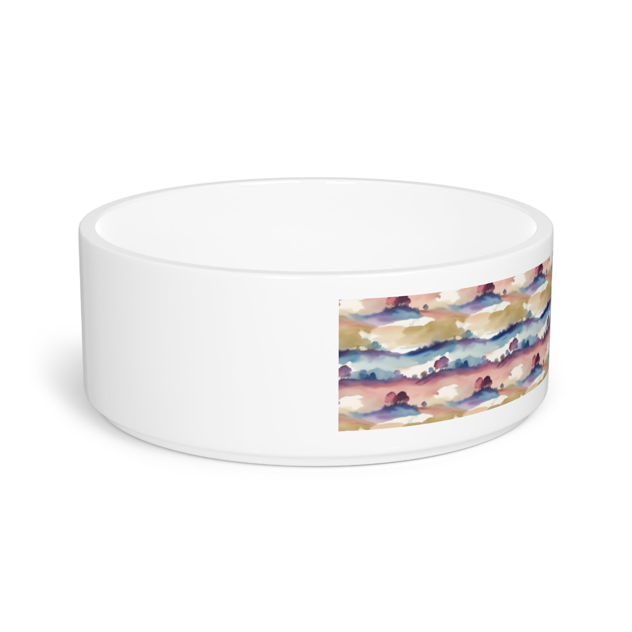 Watercolor Horizon Stripes in Dusk and Seafoam - Pet Bowl