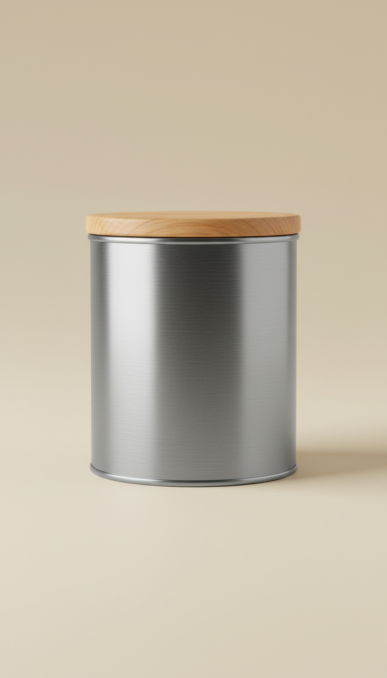 Brushed Metal Treat Canister Wooden Lid