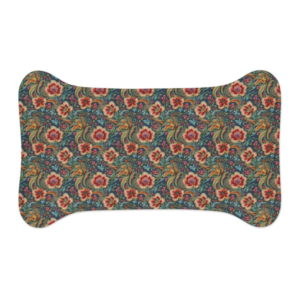 Crimson Blossoms on Teal Vintage Brocade Pattern - Pet Feeding Mat Pet Ze