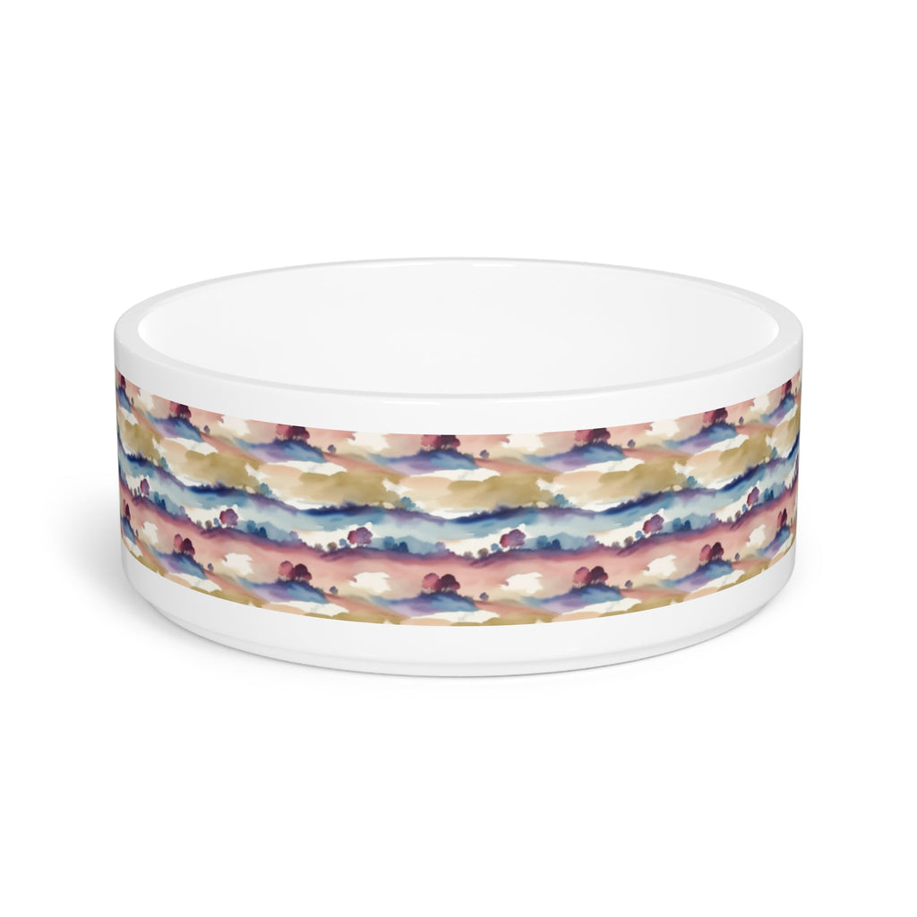 Watercolor Horizon Stripes in Dusk and Seafoam - Pet Bowl