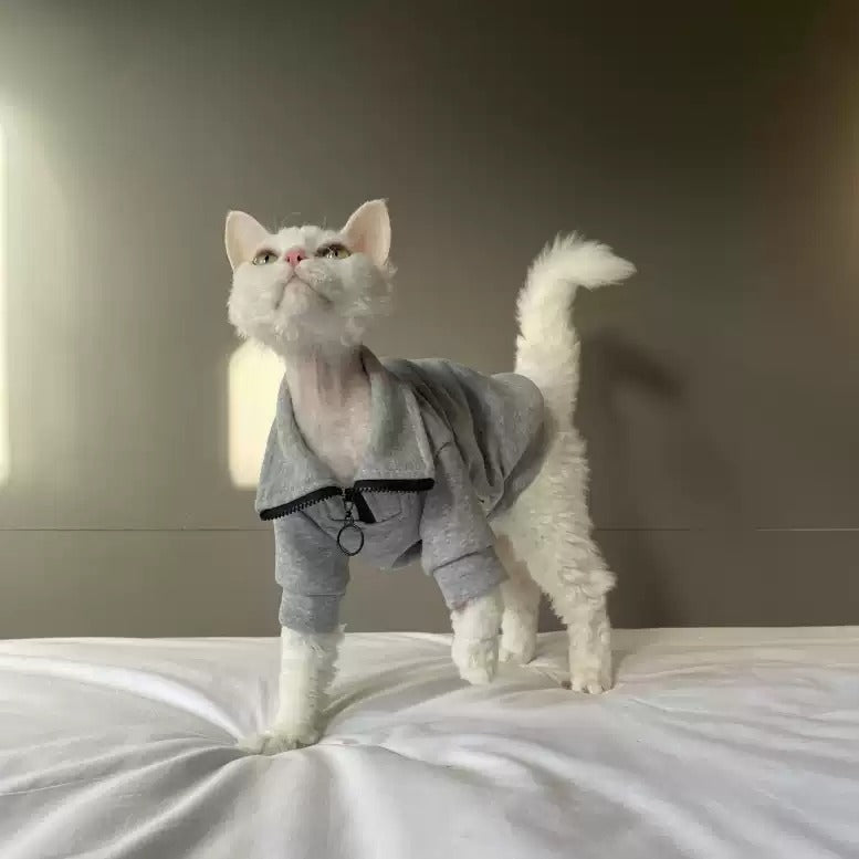 Zippered Lapel-collar Pure Cotton Skin-friendly Pet Cat Clothing