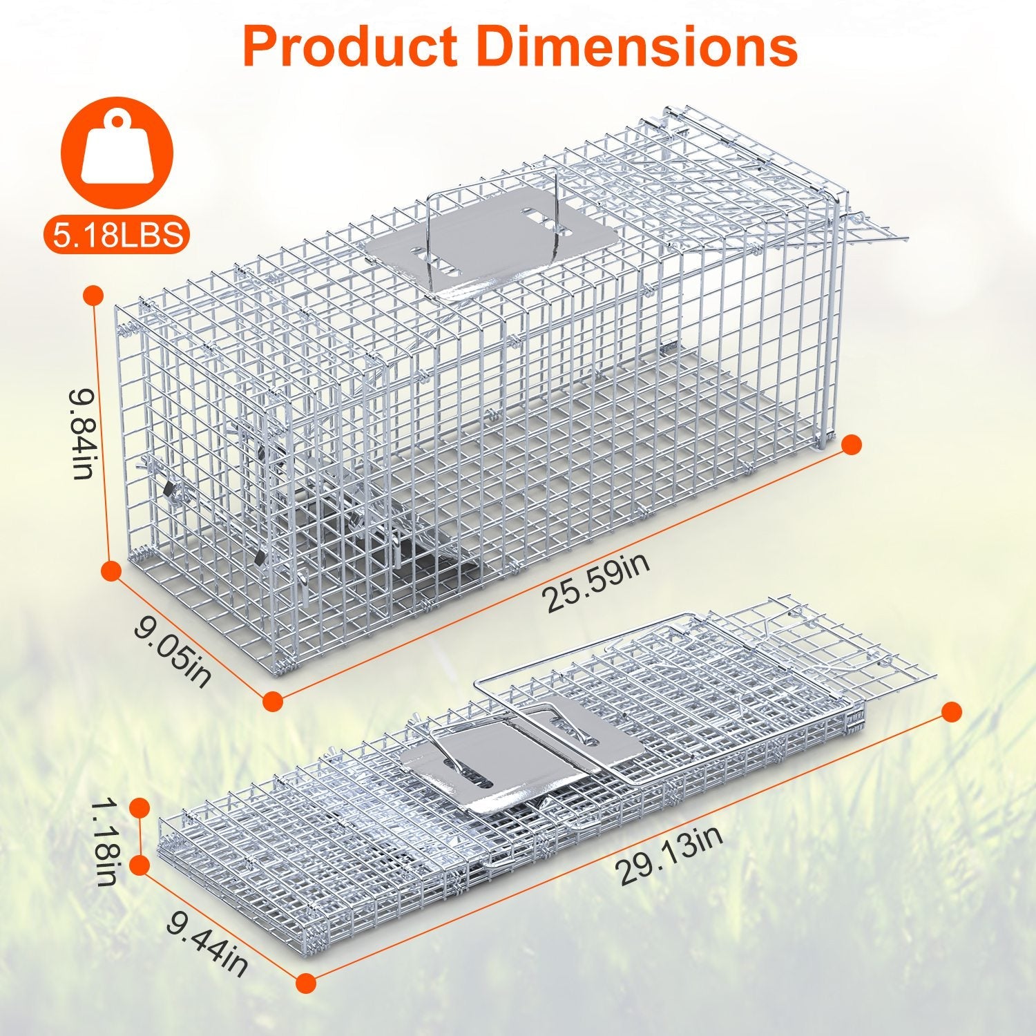1Pc 25.59Inch Live Humane Animal Trap For Spring Summer Cage Heavy Duty Folding Catch And Release Rodent Cage For Rabbit Squirrel Possum Skunk Kitten Raccoon And More