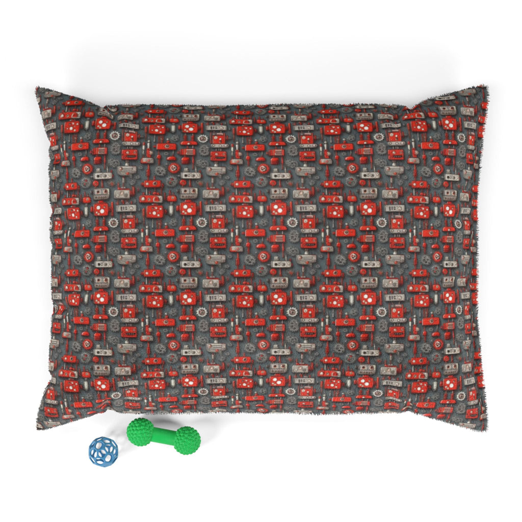 Crimson Cogs and Circuitry Pattern - Pet Bed Pet Zen