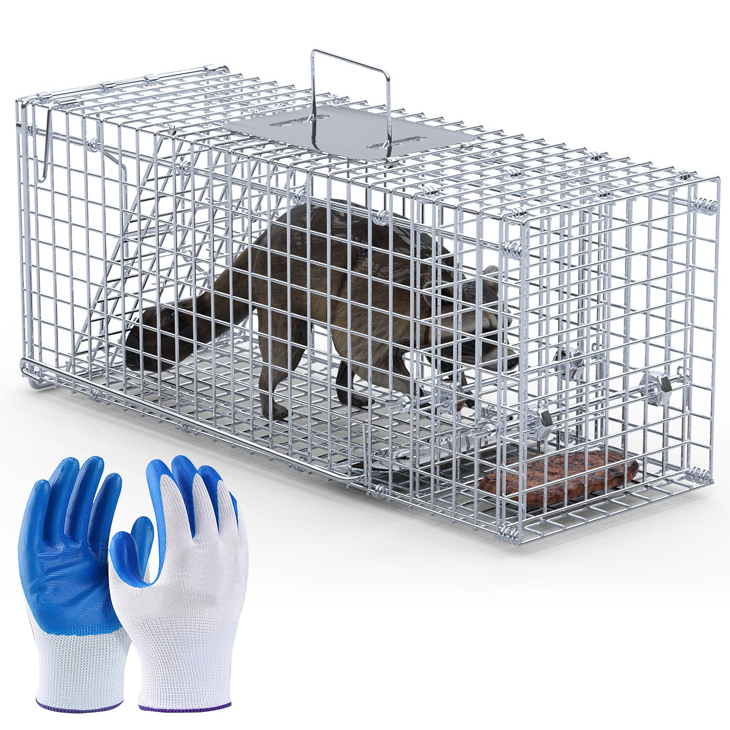 1Pc 25.59Inch Live Humane Animal Trap For Spring Summer Cage Heavy Duty Folding Catch And Release Rodent Cage For Rabbit Squirrel Possum Skunk Kitten Raccoon And More