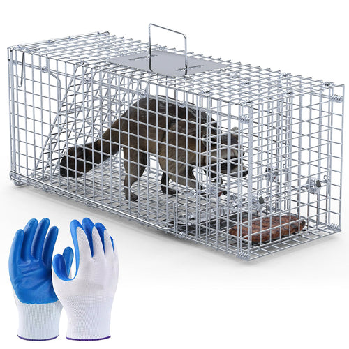 1Pc 25.59Inch Live Humane Animal Trap For Spring Summer Cage Heavy Duty Folding Catch And Release Rodent Cage For Rabbit Squirrel Possum Skunk Kitten Raccoon And More