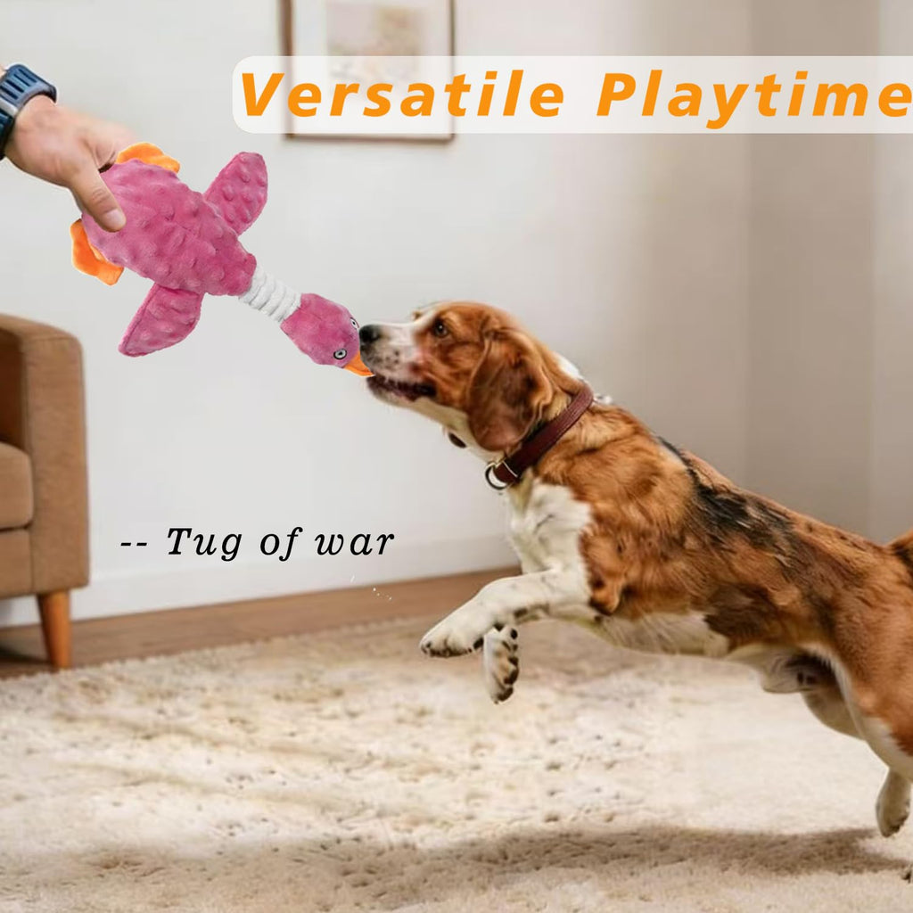 Squeaky Dog Toys For Aggressive Chewers, Durable Stuffed Animal Plush Dog Toy With Soft Fabric For Large, Medium & Small Dogs, Interactive Puppy Chew Toy For Teething, Crinkle Duck Dog Toy - Pink