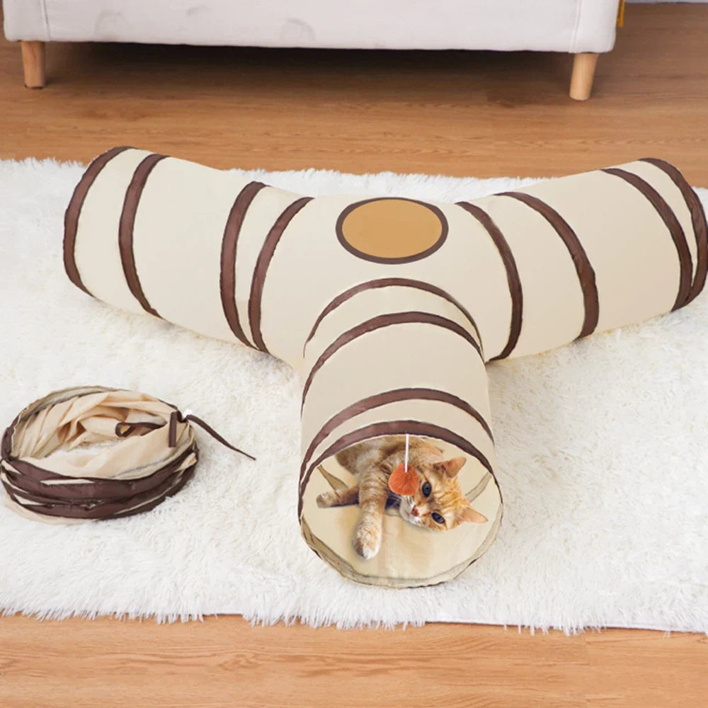 1PC Cat Tunnel, Collapsible Tube with 1 Play Ball Toys, 3 Ways Tunnels for Indoor Cats