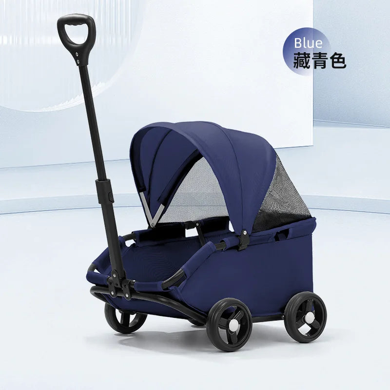 4-Wheel Dog Stroller with Sunshade Cover Pet Carrier for Outdoor Travel Shopping Walking Suitable for Small Dogs and Cats