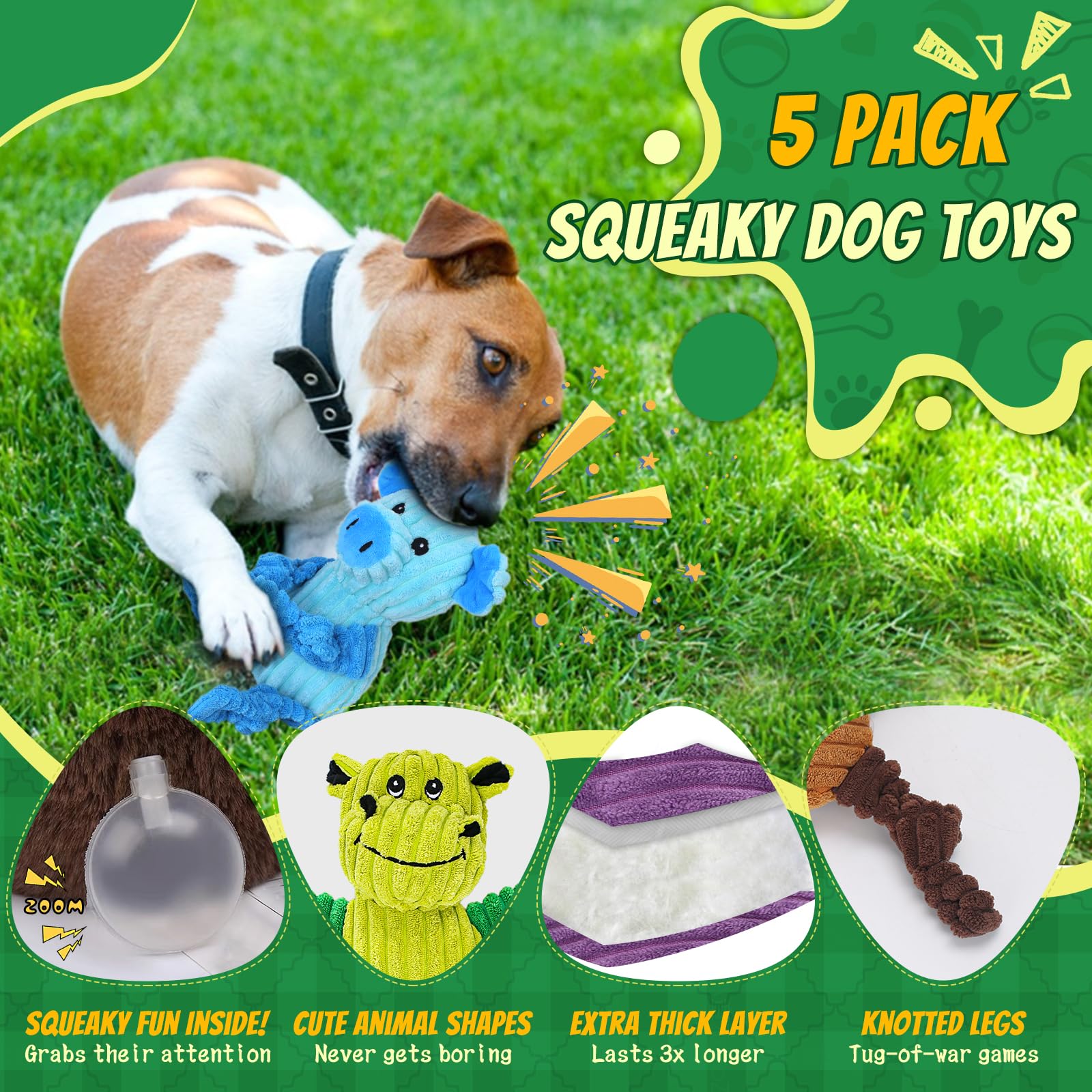5 Pack Squeaky Dog Toys,Tough Stuffed Plush Dog Toys For Large Medium Small Dogs, Durable Plush Animal Dog Toy Bundle,Puppy Toys To Keep Them Busy