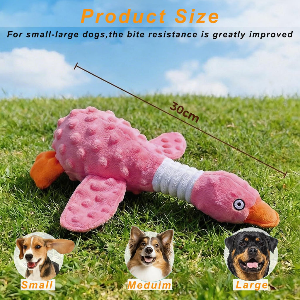 Squeaky Dog Toys For Aggressive Chewers, Durable Stuffed Animal Plush Dog Toy With Soft Fabric For Large, Medium & Small Dogs, Interactive Puppy Chew Toy For Teething, Crinkle Duck Dog Toy - Pink