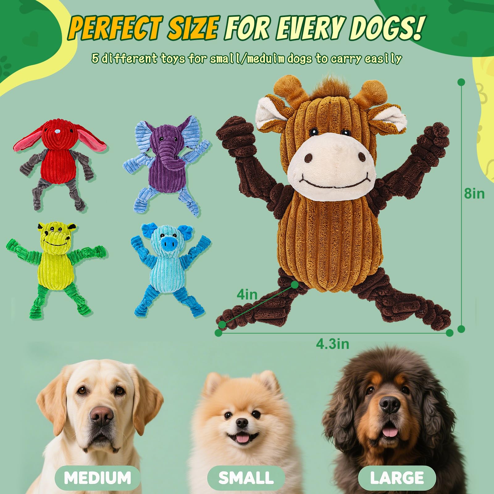 5 Pack Squeaky Dog Toys,Tough Stuffed Plush Dog Toys For Large Medium Small Dogs, Durable Plush Animal Dog Toy Bundle,Puppy Toys To Keep Them Busy