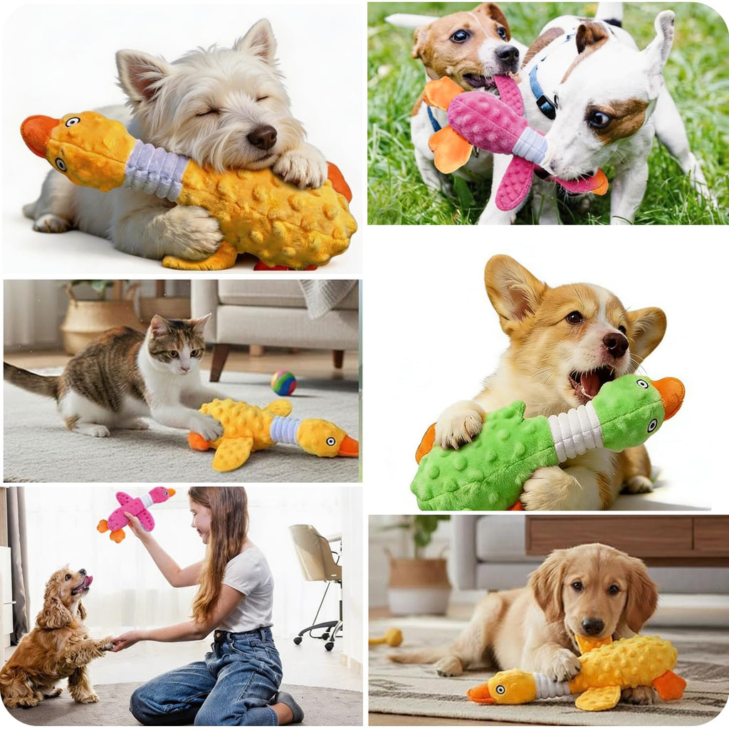 Squeaky Dog Toys For Aggressive Chewers, Durable Stuffed Animal Plush Dog Toy With Soft Fabric For Large, Medium & Small Dogs, Interactive Puppy Chew Toy For Teething, Crinkle Duck Dog Toy - Pink